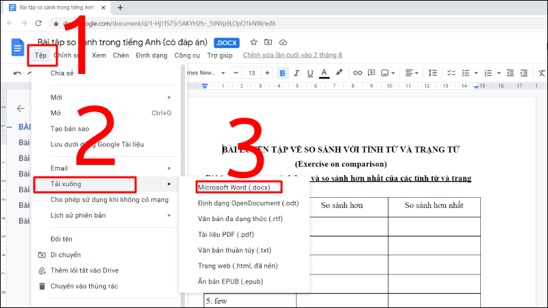 Chọn định dạng Microsoft Word và tải xuống file